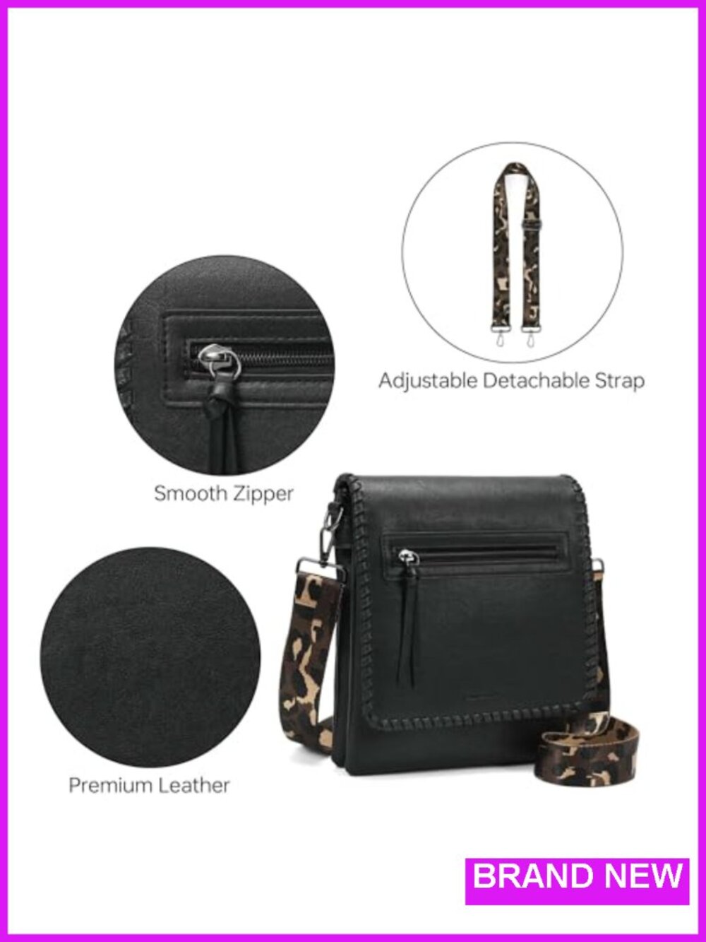 Medium Conceal Carry Crossbody Purse with Multi-Pocket Flap Faux Leather - Picture 3 of 5